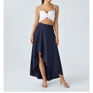 HALARA Navy Asymmetric High-Low Maxi L Skirt NWT